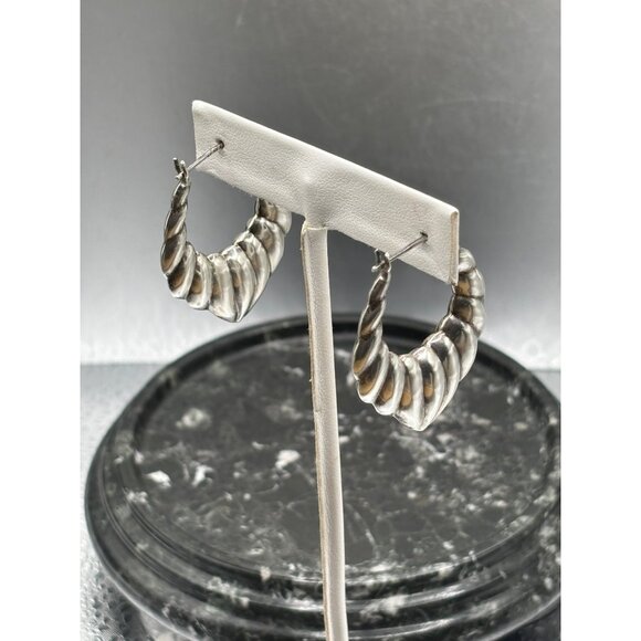 Sterling Silver Twisted Hoop Earrings 1.25 Inches Vintage Style Lightweight 9.5g - Picture 9 of 10
